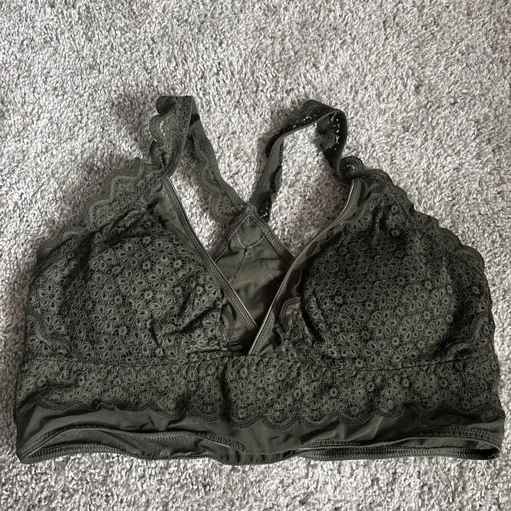 Aerie Women’s Dark Green Lace Racerback Bralette Size Large